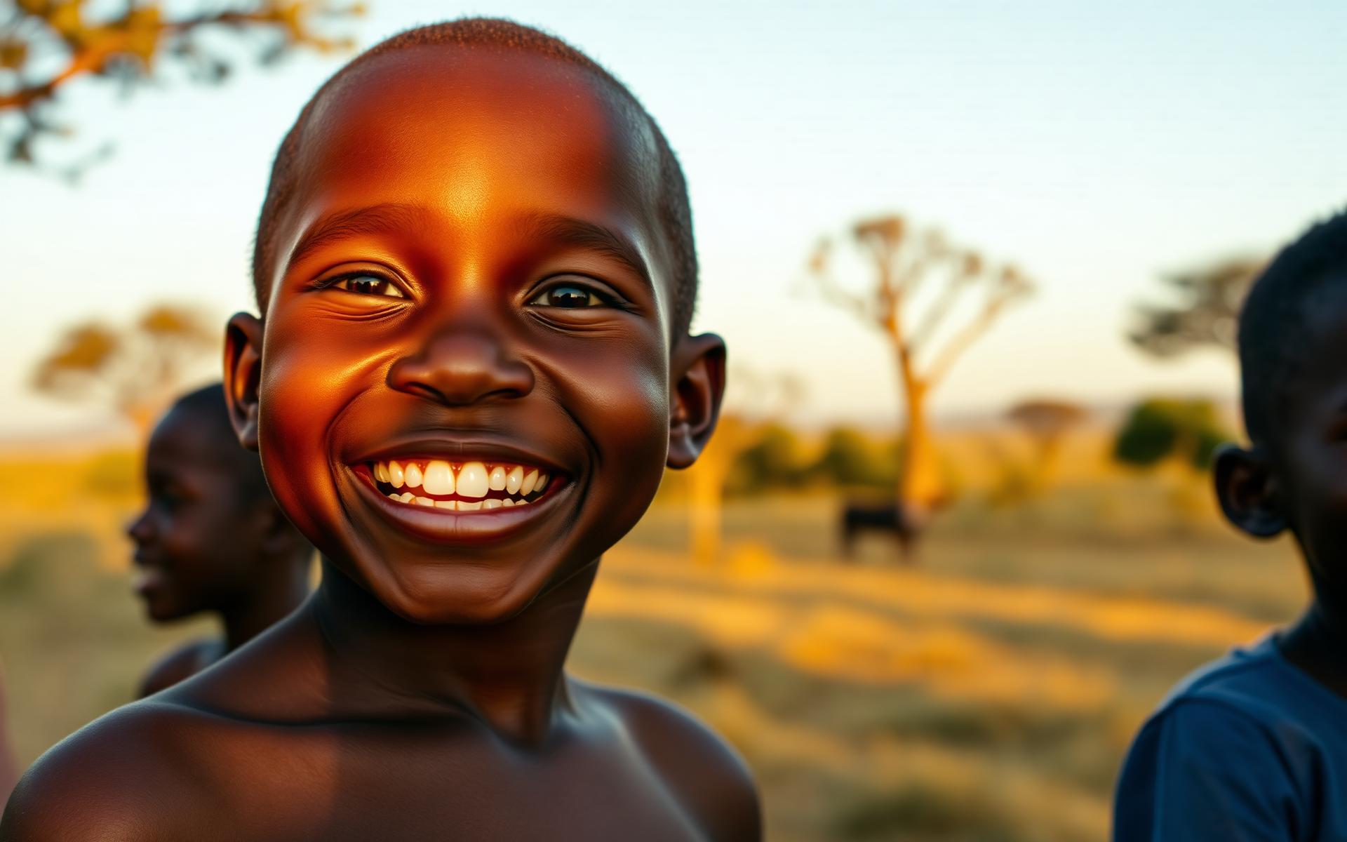 A child from West Pokot smiling at golden hour